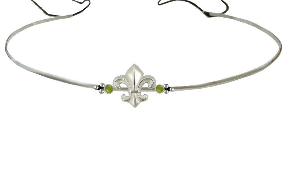 Sterling Silver Renaissance Style Fleur de Lis Headpiece Circlet Tiara With Peridot